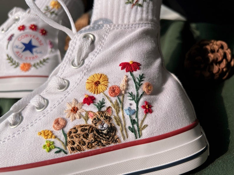 Leopard and Flowers Converse Embroidery