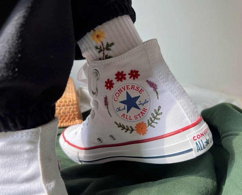 Leopard and Flowers Converse Embroidery